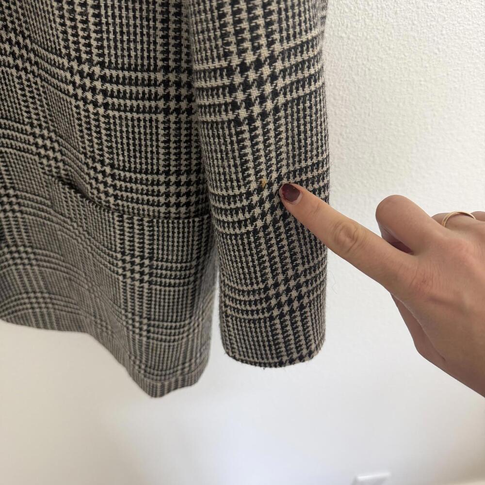 Vintage 80's Plaid Houndstooth Wool Blend Blazer Jacket, Size M Black White - Picture 4 of 6